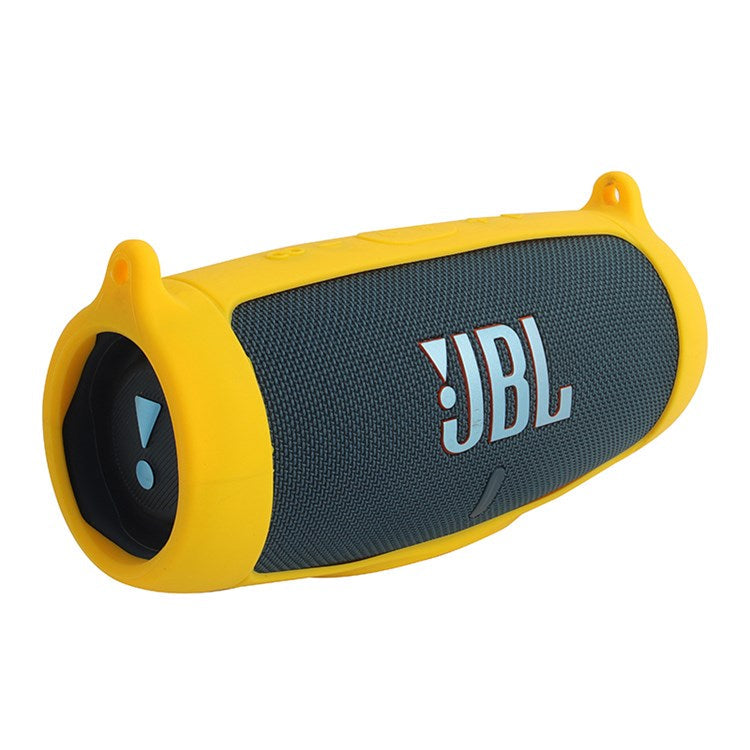 For JBL Charge 5 Silicone Carrying Case Bluetooth Speaker Anti-drop Protective Cover with Shoulder Strap and Carabiner - Yellow