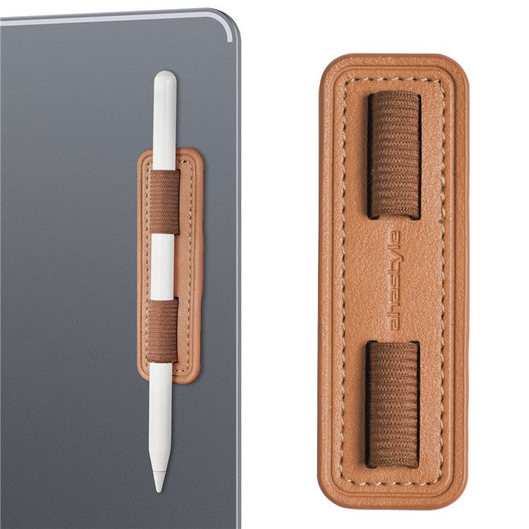 AHASTYLE PT184 For Apple Pencil Adhesive PU Leather Stylus Pen Holder Elastic Band Design Pen Fixing Sleeve - Brown
