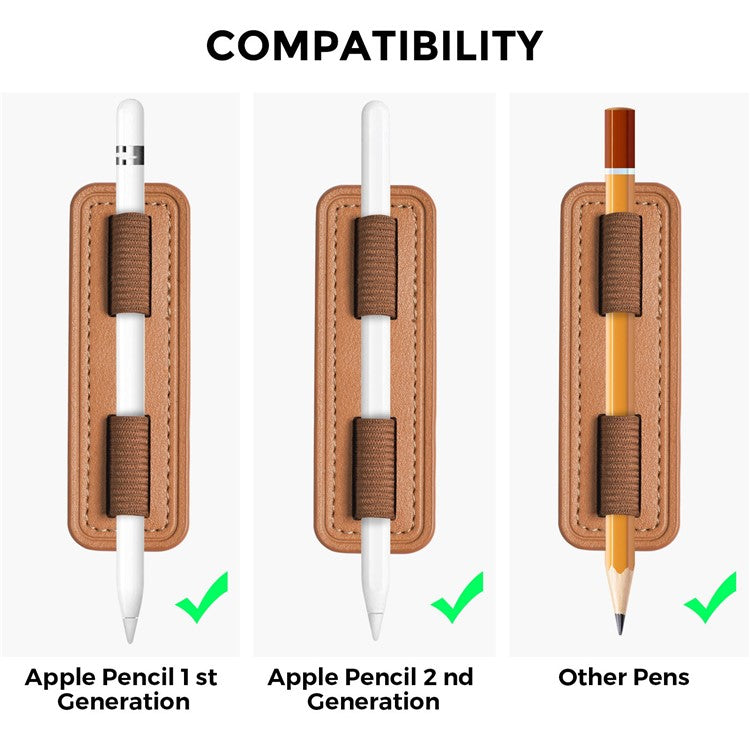 AHASTYLE PT184 For Apple Pencil Adhesive PU Leather Stylus Pen Holder Elastic Band Design Pen Fixing Sleeve - Brown