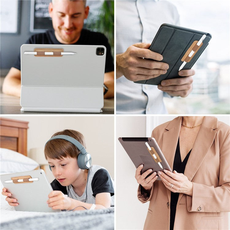 AHASTYLE PT184 For Apple Pencil Adhesive PU Leather Stylus Pen Holder Elastic Band Design Pen Fixing Sleeve - Brown