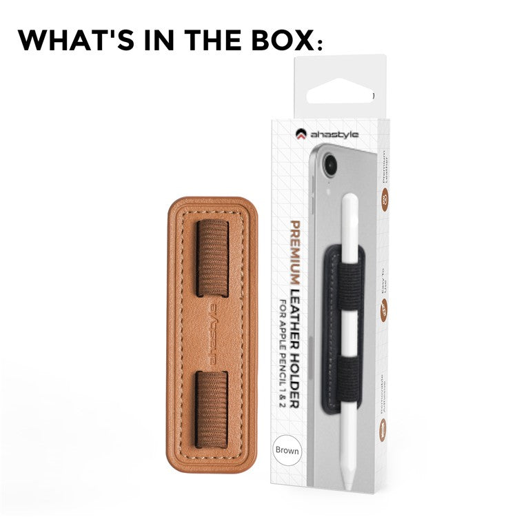 AHASTYLE PT184 For Apple Pencil Adhesive PU Leather Stylus Pen Holder Elastic Band Design Pen Fixing Sleeve - Brown
