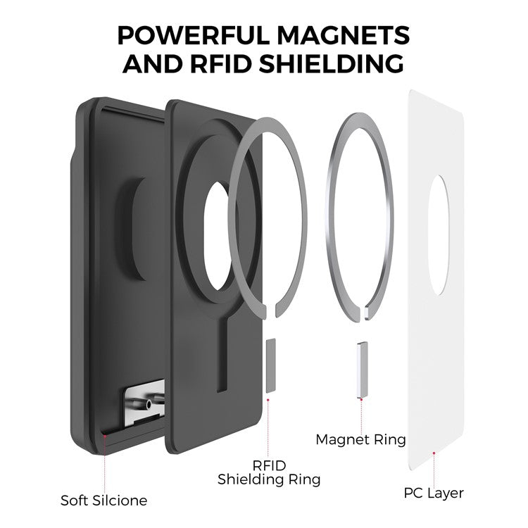 AHASTYLE PT133-H Magnetic Card Holder for iPhone 14 / 13 / 12 Series, Card Pocket Phone Stand Bracket - Black