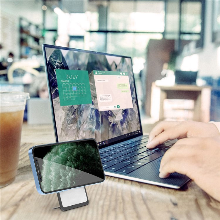 AHASTYLE PT133-H Magnetic Card Holder for iPhone 14 / 13 / 12 Series, Card Pocket Phone Stand Bracket - Black