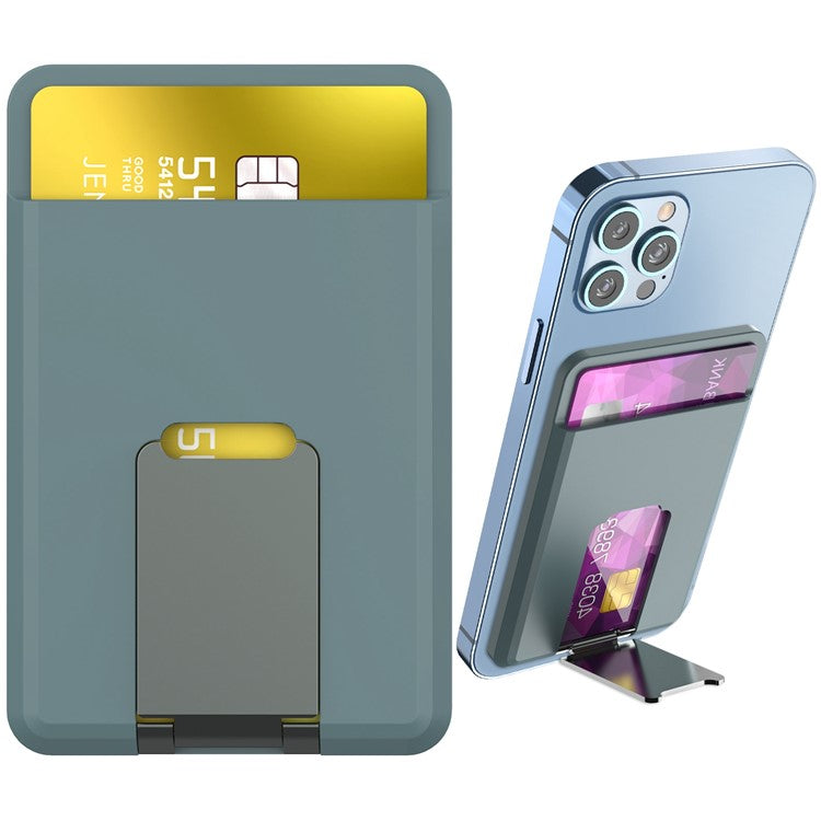 AHASTYLE PT133-H Magnetic Card Holder for iPhone 14 / 13 / 12 Series, Card Pocket Phone Stand Bracket - Green
