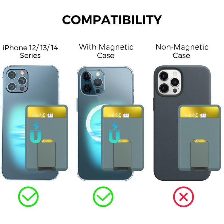 AHASTYLE PT133-H Magnetic Card Holder for iPhone 14 / 13 / 12 Series, Card Pocket Phone Stand Bracket - Green