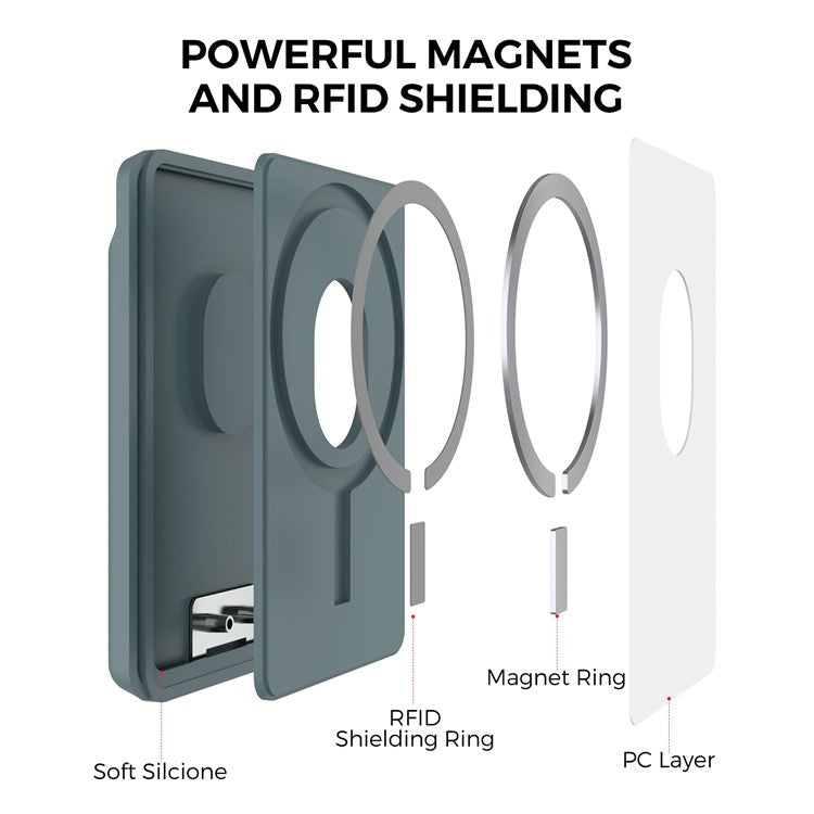 AHASTYLE PT133-H Magnetic Card Holder for iPhone 14 / 13 / 12 Series, Card Pocket Phone Stand Bracket - Green