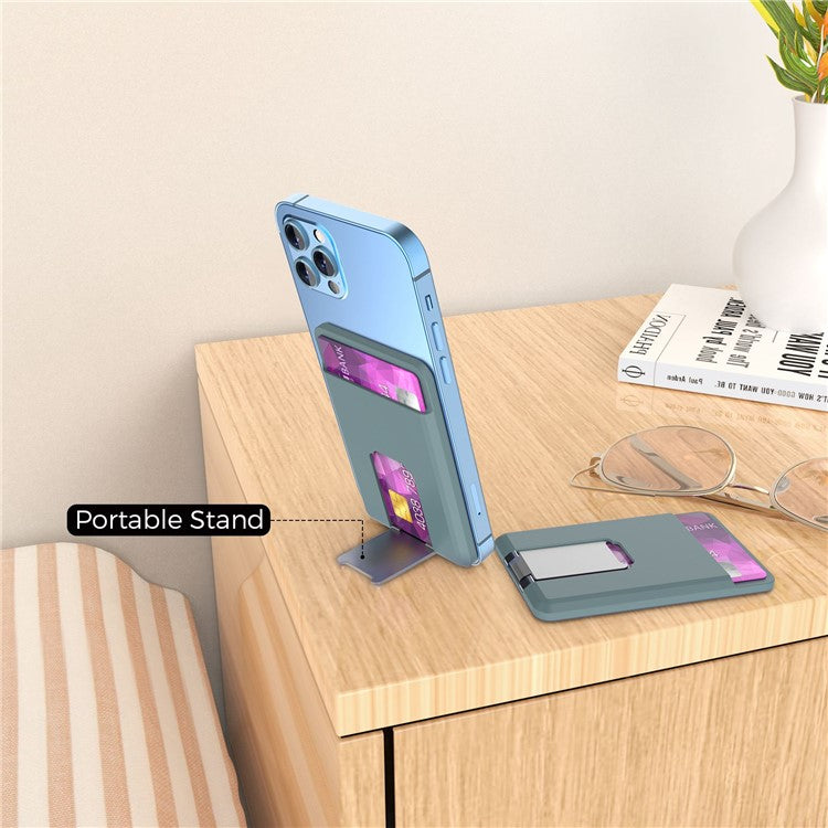 AHASTYLE PT133-H Magnetic Card Holder for iPhone 14 / 13 / 12 Series, Card Pocket Phone Stand Bracket - Green