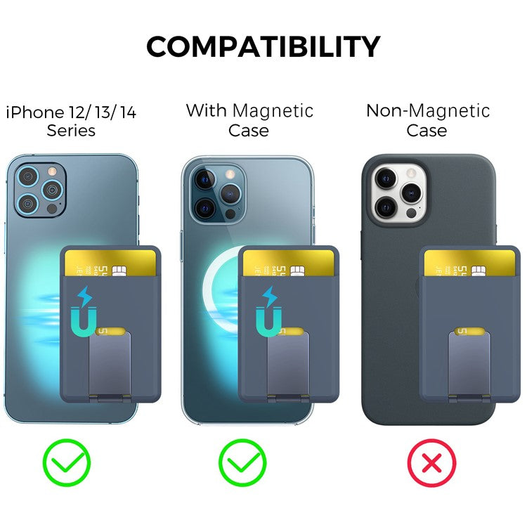 AHASTYLE PT133-H Magnetic Card Holder for iPhone 14 / 13 / 12 Series, Card Pocket Phone Stand Bracket - Midnight Blue