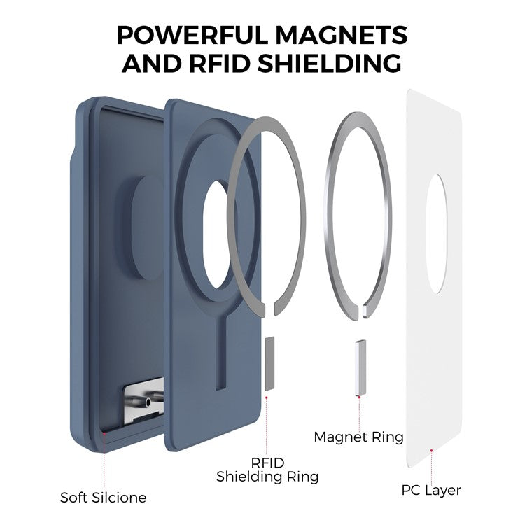 AHASTYLE PT133-H Magnetic Card Holder for iPhone 14 / 13 / 12 Series, Card Pocket Phone Stand Bracket - Midnight Blue