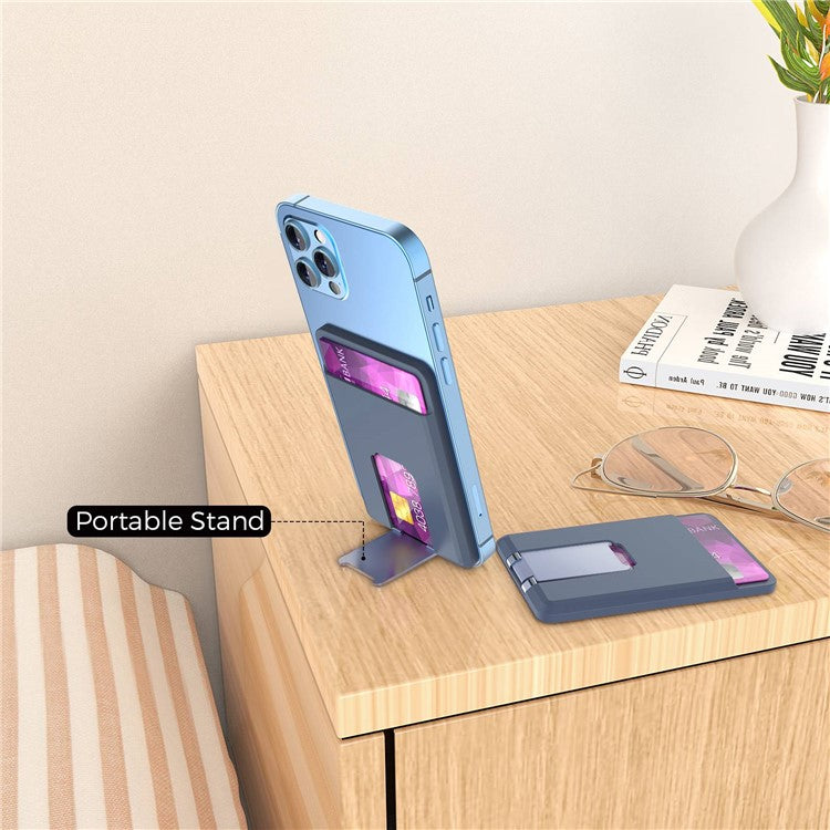 AHASTYLE PT133-H Magnetic Card Holder for iPhone 14 / 13 / 12 Series, Card Pocket Phone Stand Bracket - Midnight Blue
