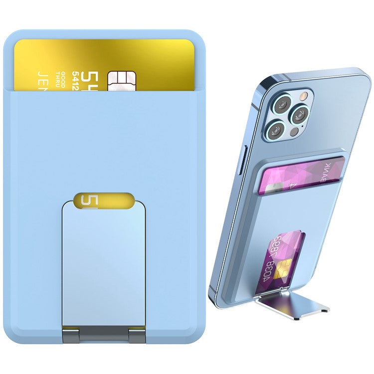 AHASTYLE PT133-H Magnetic Card Holder for iPhone 14 / 13 / 12 Series, Card Pocket Phone Stand Bracket - Baby Blue