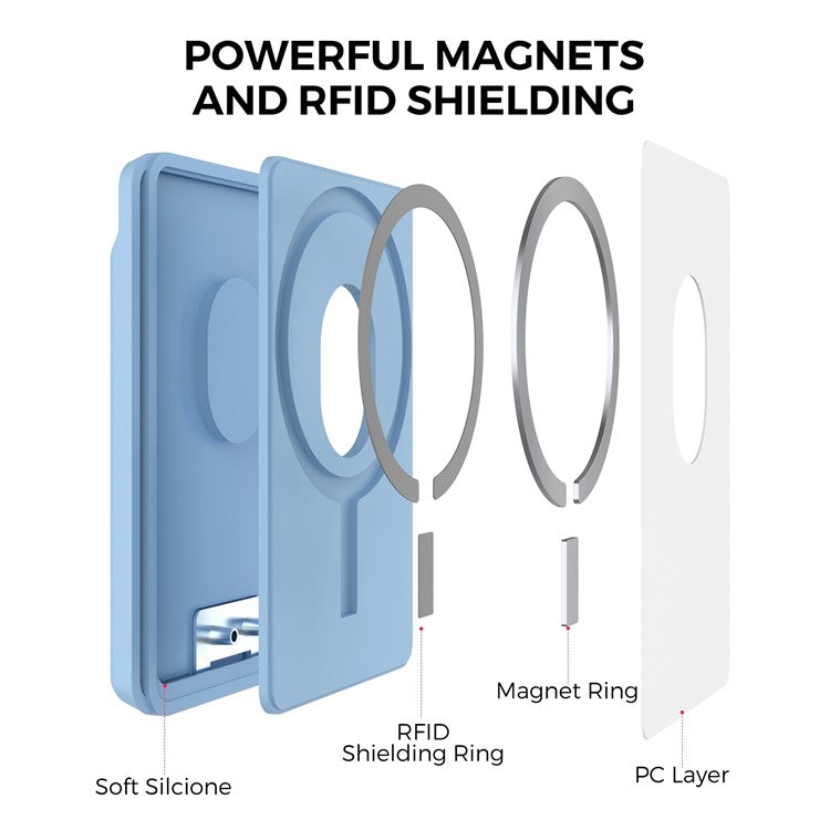 AHASTYLE PT133-H Magnetic Card Holder for iPhone 14 / 13 / 12 Series, Card Pocket Phone Stand Bracket - Baby Blue