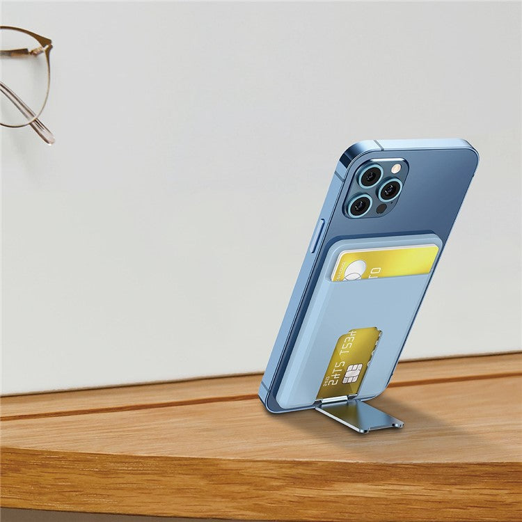 AHASTYLE PT133-H Magnetic Card Holder for iPhone 14 / 13 / 12 Series, Card Pocket Phone Stand Bracket - Baby Blue
