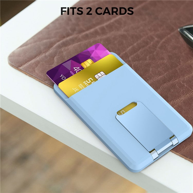 AHASTYLE PT133-H Magnetic Card Holder for iPhone 14 / 13 / 12 Series, Card Pocket Phone Stand Bracket - Baby Blue