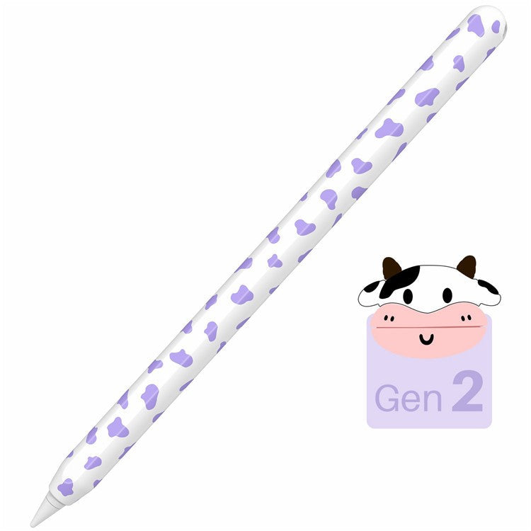 AHASTYLE PT65CW For Apple Pencil (2nd Generation) Cute Cow Pattern Stylus Pen Cover Silicone Anti-drop Protective Sleeve - Purple