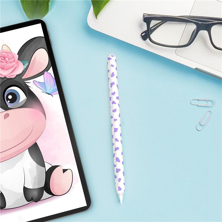 AHASTYLE PT65CW For Apple Pencil (2nd Generation) Cute Cow Pattern Stylus Pen Cover Silicone Anti-drop Protective Sleeve - Purple