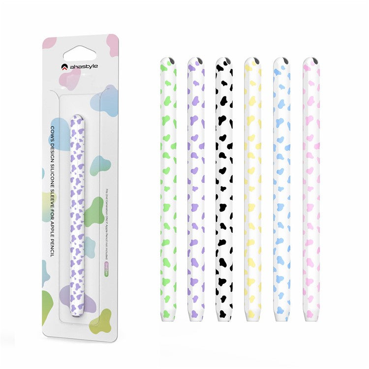 AHASTYLE PT65CW For Apple Pencil (2nd Generation) Cute Cow Pattern Stylus Pen Cover Silicone Anti-drop Protective Sleeve - Purple