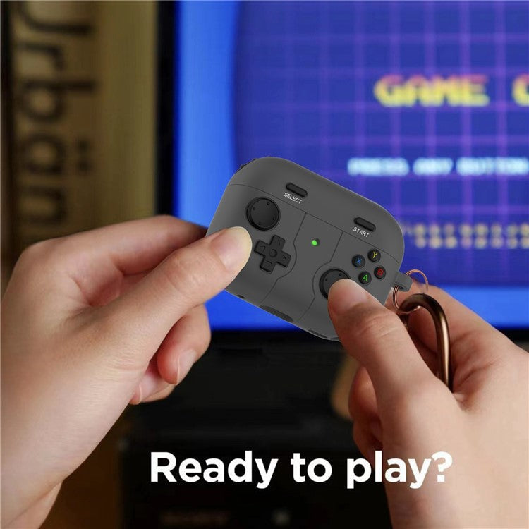 For Apple AirPods 3 Game Controller Design Earbuds Case Soft Silicone Full Body Protective Cover with Keychain - Black