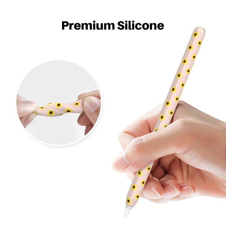 AHASTYLE PT65-SF Pen Sleeve for Apple Pencil (2nd Generation), Sunflower Pattern Stylus Pen Silicone Case Protective Cover - Pink