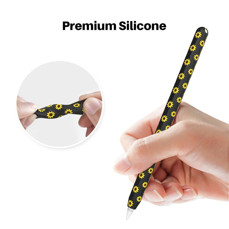 AHASTYLE PT65-SF Pen Sleeve for Apple Pencil (2nd Generation), Sunflower Pattern Stylus Pen Silicone Case Protective Cover - Black