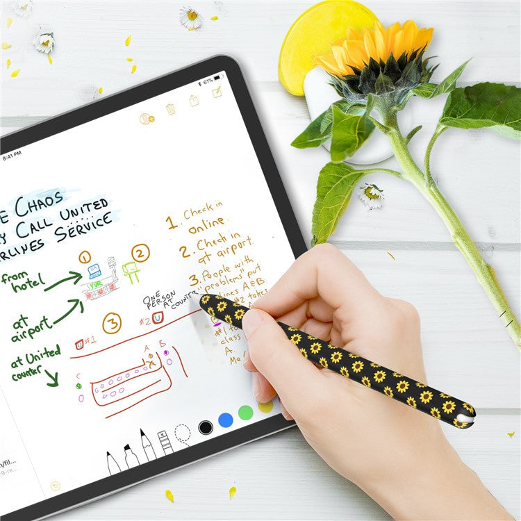 AHASTYLE PT65-SF Pen Sleeve for Apple Pencil (2nd Generation), Sunflower Pattern Stylus Pen Silicone Case Protective Cover - Black
