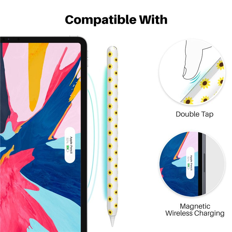 AHASTYLE PT65-SF Pen Sleeve for Apple Pencil (2nd Generation), Sunflower Pattern Stylus Pen Silicone Case Protective Cover - White