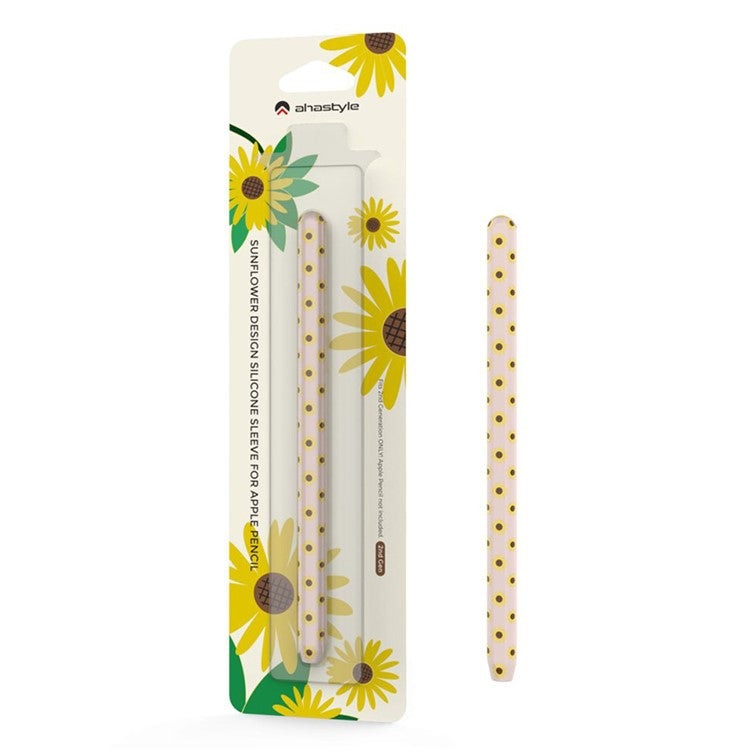 AHASTYLE PT65-SF Pen Sleeve for Apple Pencil (2nd Generation), Sunflower Pattern Stylus Pen Silicone Case Protective Cover - White