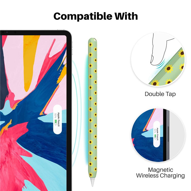 AHASTYLE PT65-SF Pen Sleeve for Apple Pencil (2nd Generation), Sunflower Pattern Stylus Pen Silicone Case Protective Cover - Green