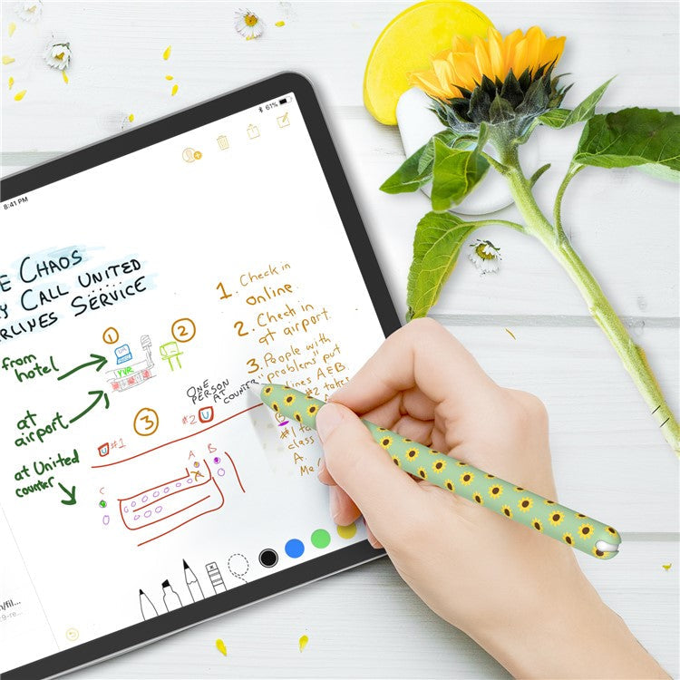 AHASTYLE PT65-SF Pen Sleeve for Apple Pencil (2nd Generation), Sunflower Pattern Stylus Pen Silicone Case Protective Cover - Green