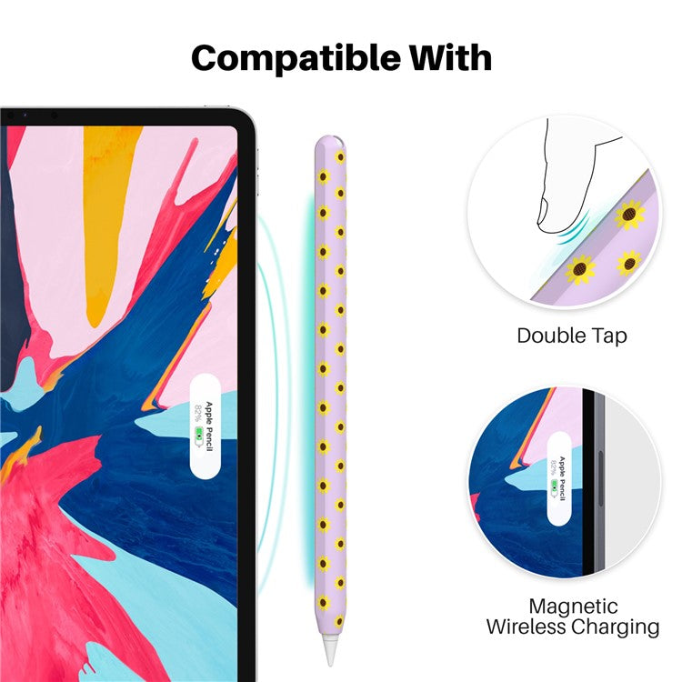 AHASTYLE PT65-SF Pen Sleeve for Apple Pencil (2nd Generation), Sunflower Pattern Stylus Pen Silicone Case Protective Cover - Purple