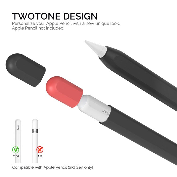 AHASTYLE PT65-2 for Apple Pencil (2nd Generation) Touch Pen Protective Sleeve Contrast Color Stylus Pen Silicone Case - Black / Red