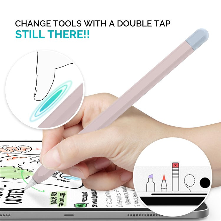 AHASTYLE PT65-2 for Apple Pencil (2nd Generation) Touch Pen Protective Sleeve Contrast Color Stylus Pen Silicone Case - Pink / Baby Blue