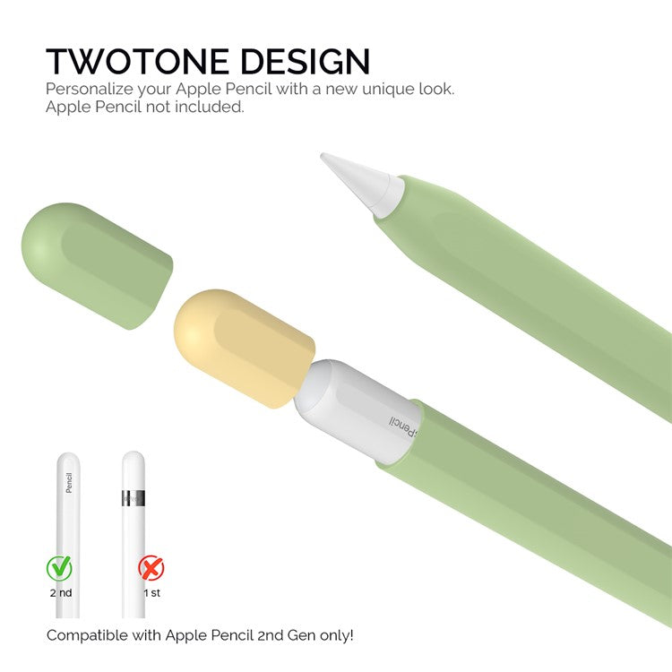 AHASTYLE PT65-2 for Apple Pencil (2nd Generation) Touch Pen Protective Sleeve Contrast Color Stylus Pen Silicone Case - Avocado Green / Yellow