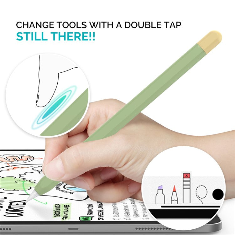 AHASTYLE PT65-2 for Apple Pencil (2nd Generation) Touch Pen Protective Sleeve Contrast Color Stylus Pen Silicone Case - Avocado Green / Yellow