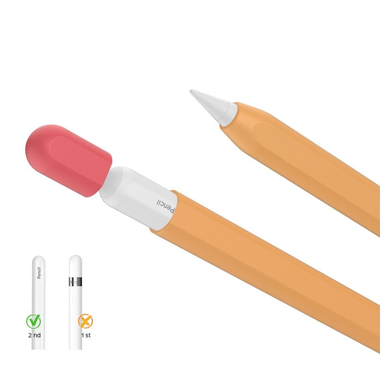AHASTYLE PT65-2 Silicone Sleeve for Apple Pencil (2nd Generation), Contrast Color Stylus Pen Soft Protective Cover - Orange / Red
