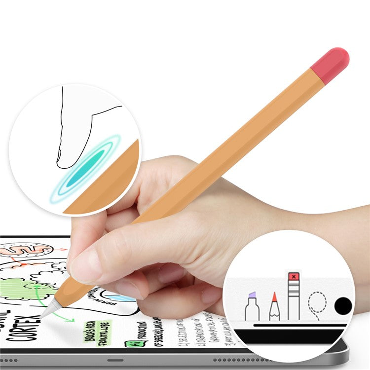 AHASTYLE PT65-2 Silicone Sleeve for Apple Pencil (2nd Generation), Contrast Color Stylus Pen Soft Protective Cover - Orange / Red