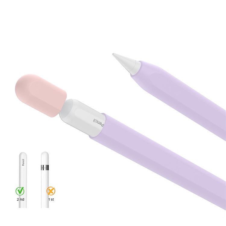 AHASTYLE PT65-2 Silicone Sleeve for Apple Pencil (2nd Generation), Contrast Color Stylus Pen Soft Protective Cover - Purple / Pink