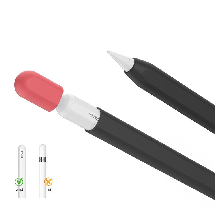 AHASTYLE PT65-2 Silicone Sleeve for Apple Pencil (2nd Generation), Contrast Color Stylus Pen Soft Protective Cover - Black / Red