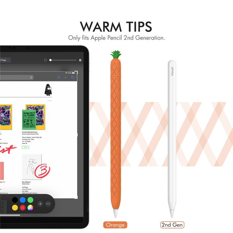 AHASTYLE PT106-2 for Apple Pencil Pro / Pencil (2nd Generation) Stylus Pen Silicone Skin Case Pineapple Style Protective Cover - Orange