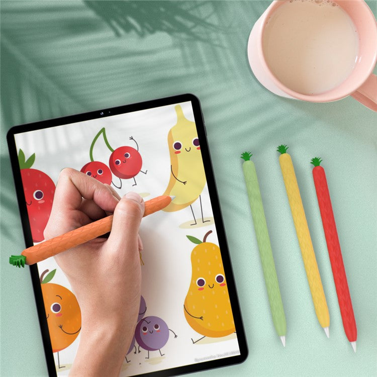 AHASTYLE PT106-2 for Apple Pencil Pro / Pencil (2nd Generation) Stylus Pen Silicone Skin Case Pineapple Style Protective Cover - Orange