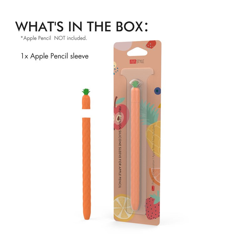 AHASTYLE PT106-2 for Apple Pencil Pro / Pencil (2nd Generation) Stylus Pen Silicone Skin Case Pineapple Style Protective Cover - Orange