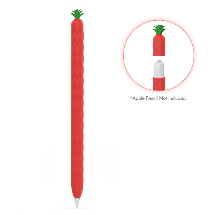 AHASTYLE PT106-2 for Apple Pencil Pro / Pencil (2nd Generation) Stylus Pen Silicone Skin Case Pineapple Style Protective Cover - Red