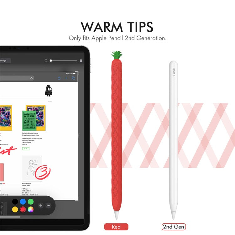 AHASTYLE PT106-2 for Apple Pencil Pro / Pencil (2nd Generation) Stylus Pen Silicone Skin Case Pineapple Style Protective Cover - Red