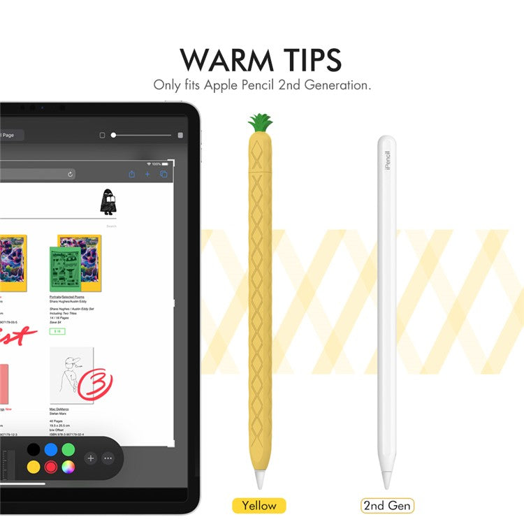 AHASTYLE PT106-2 for Apple Pencil Pro / Pencil (2nd Generation) Stylus Pen Silicone Skin Case Pineapple Style Protective Cover - Yellow
