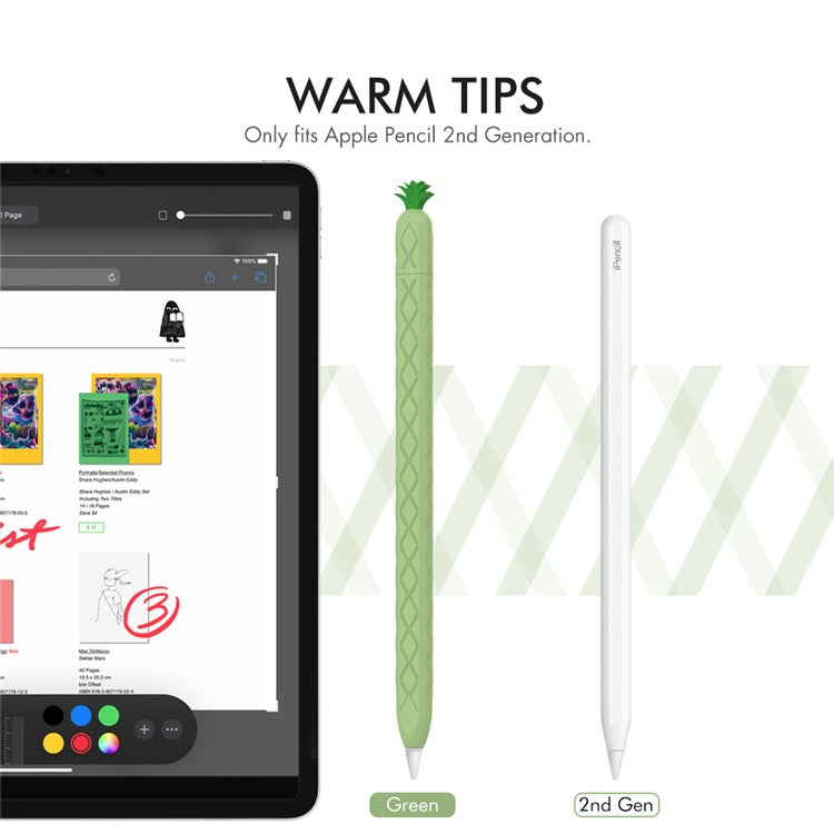 AHASTYLE PT106-2 for Apple Pencil Pro / Pencil (2nd Generation) Stylus Pen Silicone Skin Case Pineapple Style Protective Cover - Green