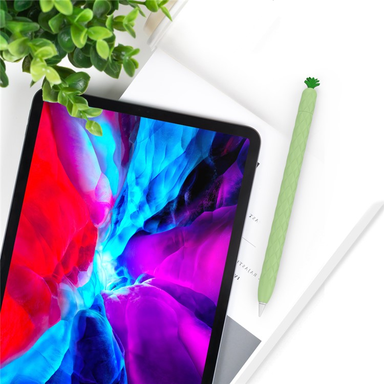 AHASTYLE PT106-2 for Apple Pencil Pro / Pencil (2nd Generation) Stylus Pen Silicone Skin Case Pineapple Style Protective Cover - Green