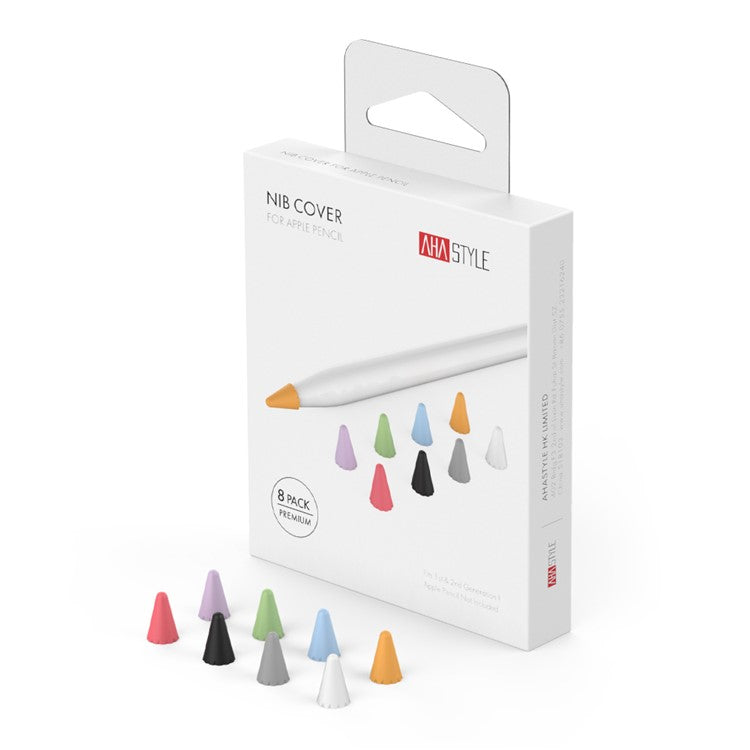 AHASTYLE PT107 8Pcs for Apple Pencil (2nd Generation) / (1st Generation) Pen Tip Cover Stylus Pen Nib Silicone Sleeve - 8 Color Mix