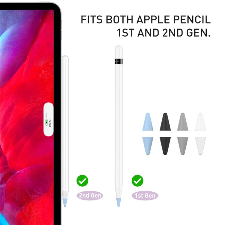 AHASTYLE PT107 8Pcs for Apple Pencil (2nd Generation) / (1st Generation) Pen Tip Cover Stylus Pen Nib Silicone Sleeve - White / Black / Grey / Blue Mix