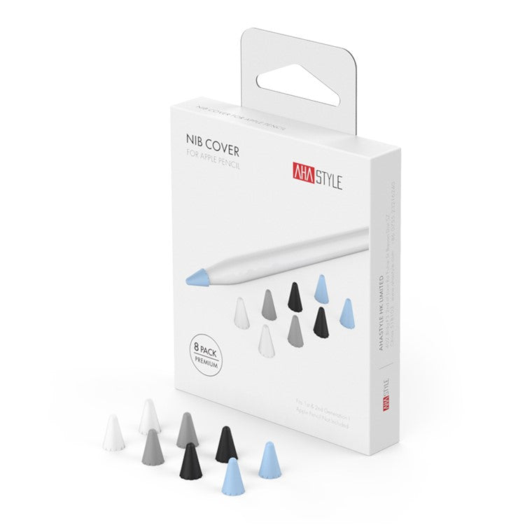 AHASTYLE PT107 8Pcs for Apple Pencil (2nd Generation) / (1st Generation) Pen Tip Cover Stylus Pen Nib Silicone Sleeve - White / Black / Grey / Blue Mix