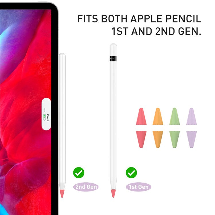 AHASTYLE PT107 8Pcs for Apple Pencil (2nd Generation) / (1st Generation) Pen Tip Cover Stylus Pen Nib Silicone Sleeve - Purple / Red / Green / Orange Mix